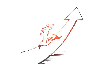 Startup, leadership, growth, first concept sketch. Hand drawn isolated vector illustration