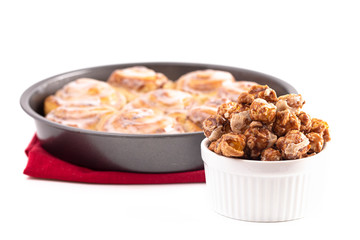 Cinnamon Roll Flavored Gourmet Popcorn Isolated on a White Background