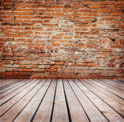 brick wall and  timber floor