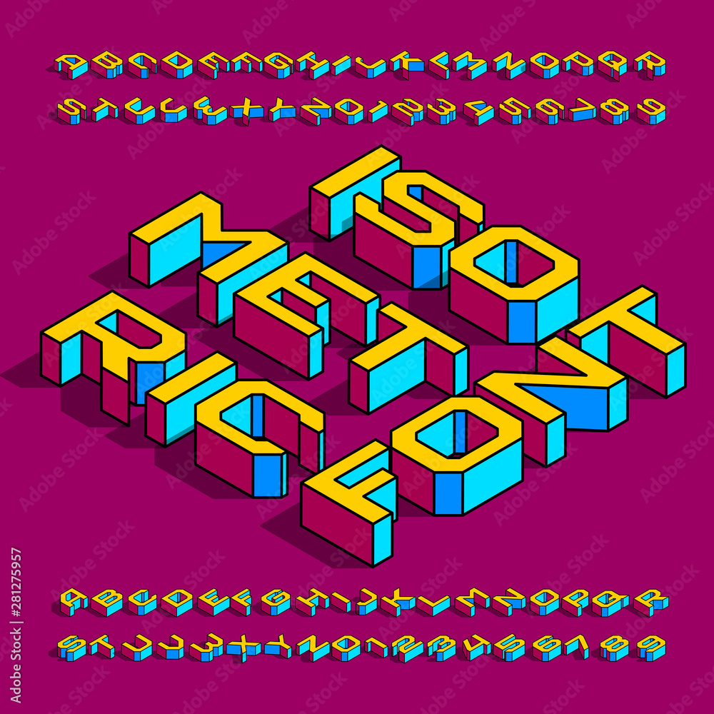 Fototapete isometric alphabet font. 3d effect simple geometric letters, numbers and symbols with shadow. stock 