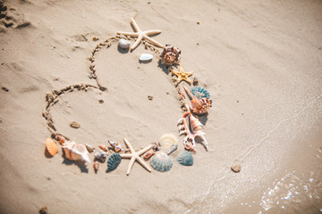 view of drawn love heart symbol on sand beach