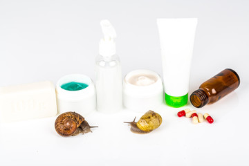 Cosmetics made with snail slime. Very healthy and organic products.