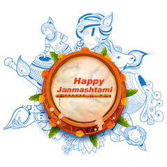 illustration of dahi handi celebration in Happy Janmashtami festival background of India