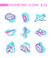 Traveling and location - line design style isometric objects