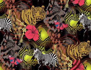Pattern of tiger. Suitable for fabric, wrapping paper and the like. Vector illustration
