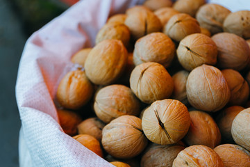Nut shell walnut on market on local market. natural food
