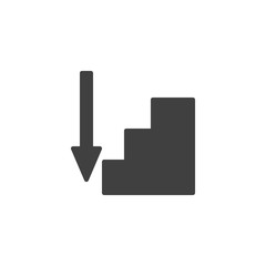 Downstairs vector icon. filled flat sign for mobile concept and web design. Ladder and arrow down glyph icon. Symbol, logo illustration. Vector graphics