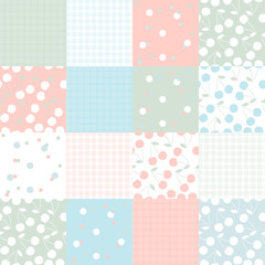 Vector illustration of pattern design for fruit, texture, wallpaper, fabric, illustration, baby, retro, colorful, vintage, background, fiber, decoration, cherry, sky blue, pink, green, pastel, dot.