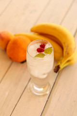 Delicious refreshing summer cocktail in glass, closeup