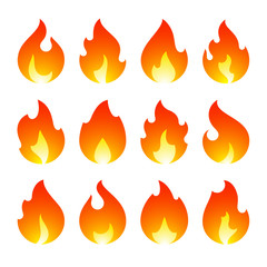 Fire flames, new set yellow orange icons