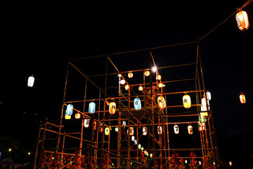 landscape of japanese traditional dance party ( named Bon-Odori ) on the Bon periods in summer 