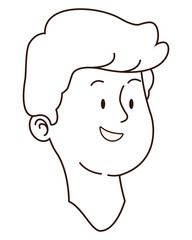 Teenager boy smiling face cartoon in black and white