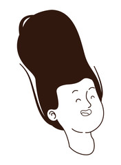 Teenager woman smiling face cartoon in black and white