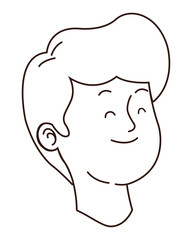 Teenager boy smiling face cartoon in black and white