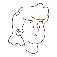 Teenager boy smiling face cartoon in black and white