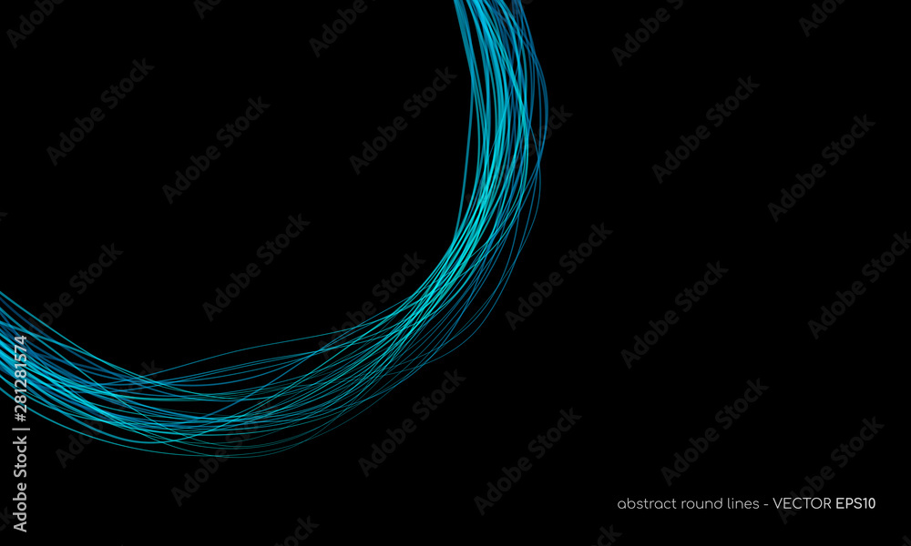 Poster vector abstract wavy circles lines round rings overlay green blue color isolated on black background