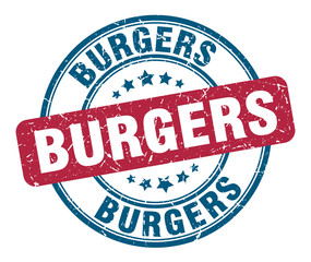 burgers stamp. burgers round grunge sign. burgers