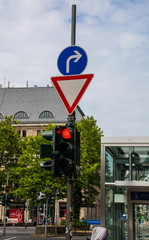 Traffic signs scattered through the streets of Europe and Canada