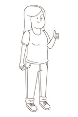 Teenager woman greeting with cool hand sign in black and white