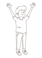 Happy teenager smiling and greeting in black and white