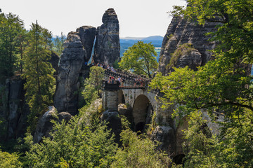 Die Basteibrücke im Elbsandsteingebirge der  Sächsischen Schweiz
