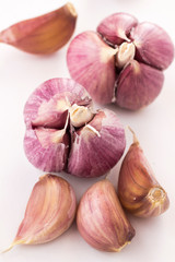 Garlic on a white background, close-up