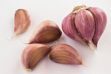 Garlic on a white background, close-up