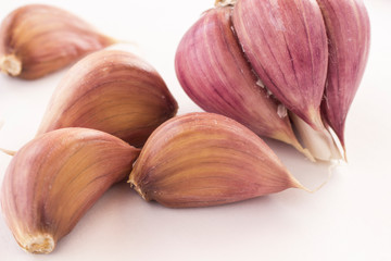 Garlic on a white background, close-up