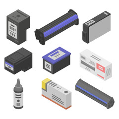 Cartridge icons set. Isometric set of cartridge vector icons for web design isolated on white background - obrazy, fototapety, plakaty