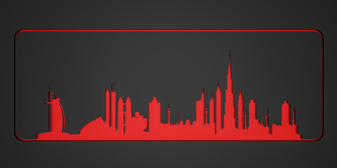 Fototapeta premium Skyline city paper cut Dubai. 3D rendering