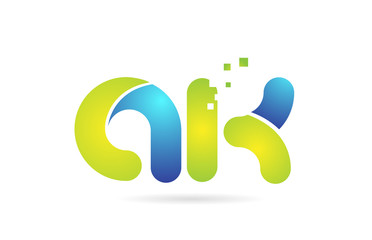 ak a k blue green combination alphabet letter logo icon design