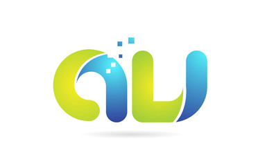 au a u blue green combination alphabet letter logo icon design