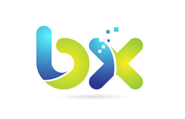bx b x blue green combination alphabet letter logo icon design