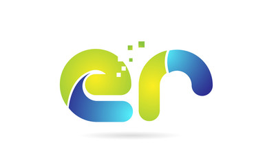 er e r blue green combination alphabet letter logo icon design