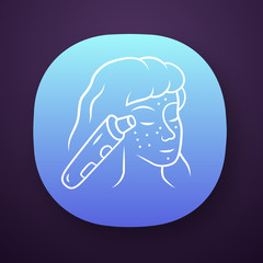 Blackhead remover app icon. Pore cleaner. Vacuum comedone removing. Beauty instrument. UI/UX user interface. Web or mobile application. Vector isolated illustration