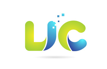 vc v c blue green combination alphabet letter logo icon design