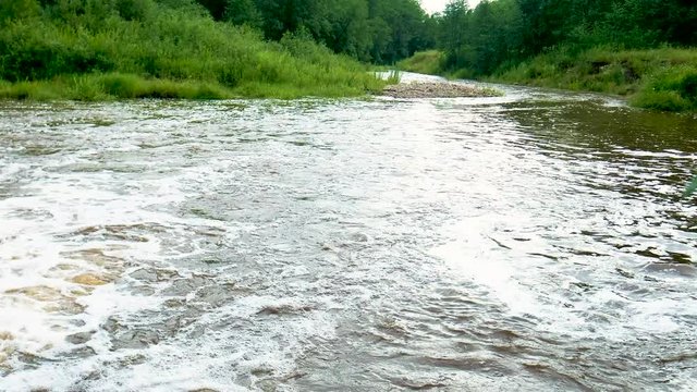 Threshold. boiling water. foam on the water. Summer. Forest.