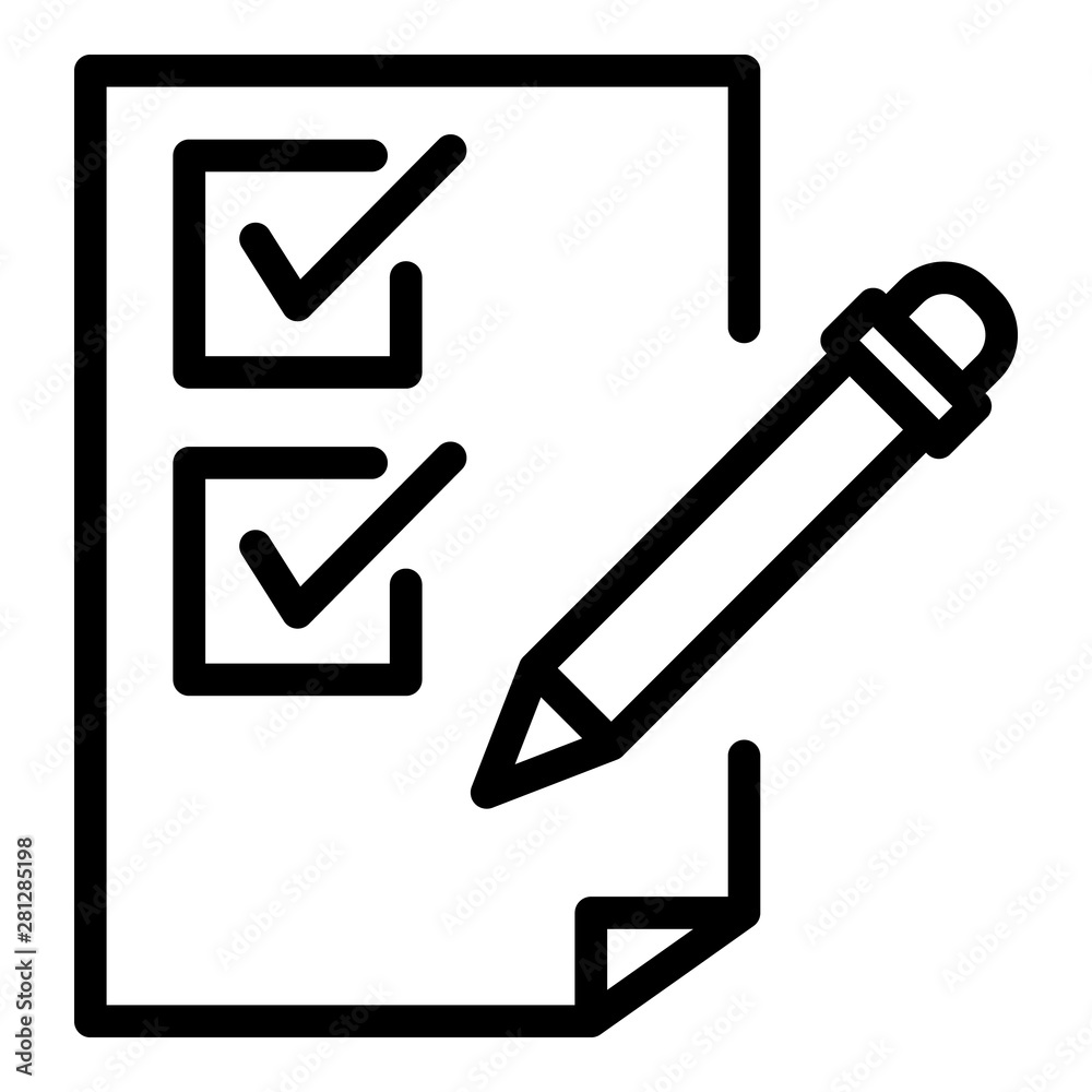 Poster pencil and checkbox list icon. outline pencil and checkbox list vector icon for web design isolated 