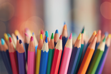 Colorful colored pencils on blurred bokeh background - Powered by Adobe