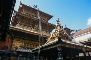 Scenic view of Golden temple or Kwal Bahal temple in nepali unique Buddhist monastery located on north of Patan Durbar Square,Kathmandu,Nepal