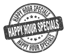 happy hour specials stamp. happy hour specials round grunge sign. happy hour specials