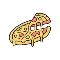 Sliced pizza color icon. Pizzeria, pizza house, restaurant, cafe menu. Traditional italian food with cheese, sauce and tomato. Fast food delivery. Isolated vector illustration