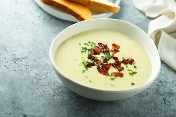 Potato asparagus soup with bacon