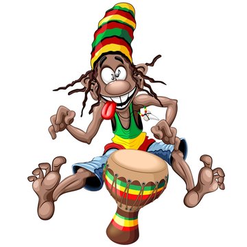 Rasta Bongo Musician funny cool cartoon character vector illustration