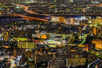 Fototapeta na wymiar beautiful night aerial view of skyline metropolis Tokyo city, Japan