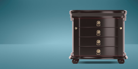 Vintage chest 3D model. Furniture in neoclassical 3d render. 3d image. 3d illustration