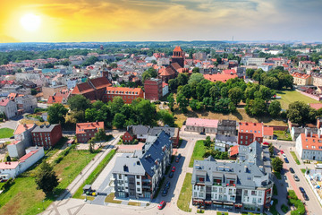 Fototapeta premium Aerial view of Tczew city over Wisla river in Poland