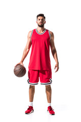 handsome athletic basketball player in red uniform with ball Isolated On White © LIGHTFIELD STUDIOS