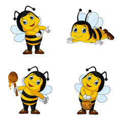 Cartoon honey bee collection set