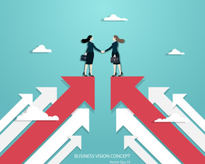 Business women partners handshaking over business